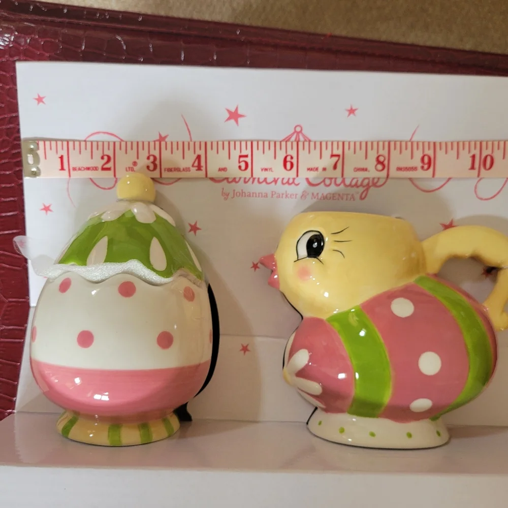 Johanna Parker Carnival Cottage Easter Chick & Egg Cream & Sugar Set~ NIB